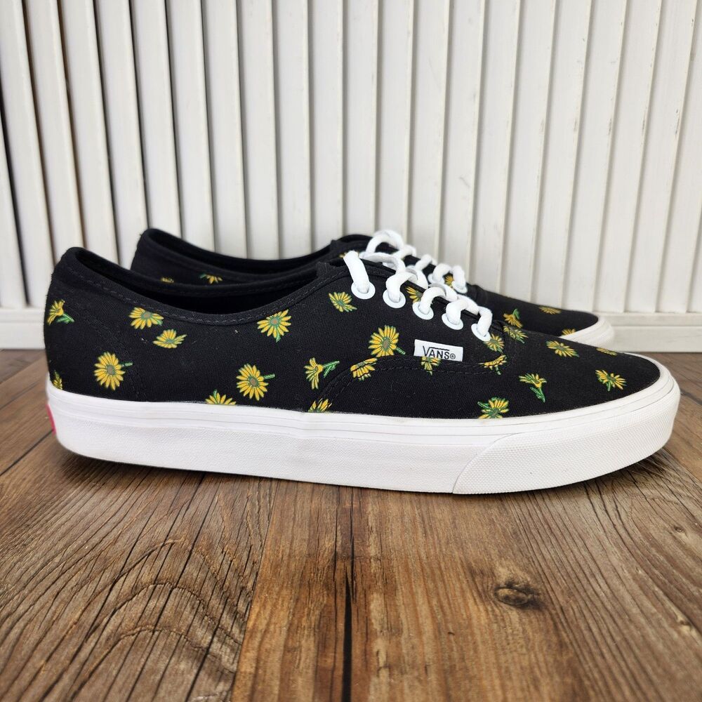 Vans Authentic Skate Better Nature Sneakers Mens 10 Black Yellow Sunflower Shoes